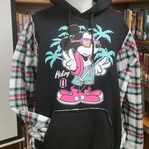 Upcycled Oversized Disney Hoodie with Flannel Sleeves